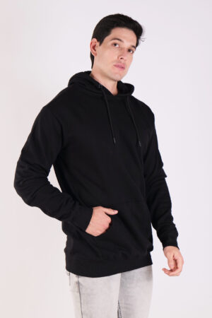 A person who wear black color hoodie right side view